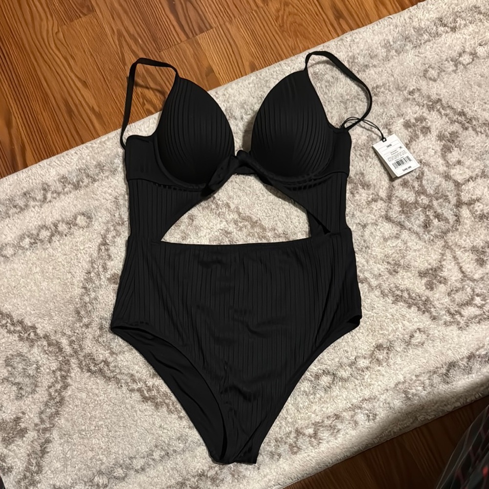 Shade and Short Black Ribbed One Piece Swim